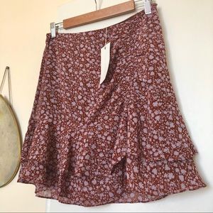 LUSH Always Carefree Rust Brown Floral Print Ruffled Mini Skirt